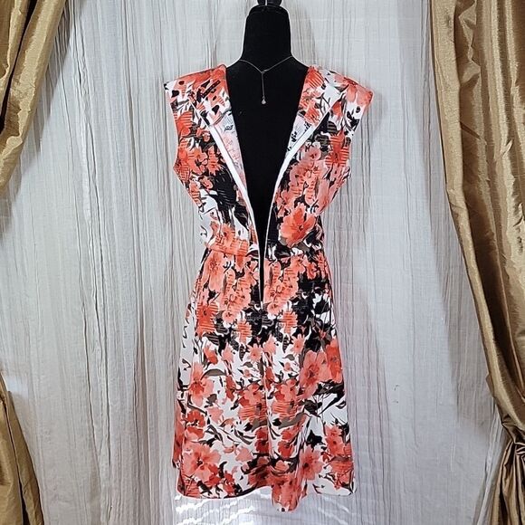 Tiani B Coral Floral Cap Sleeve A-Line Dress - Picture 11 of 14